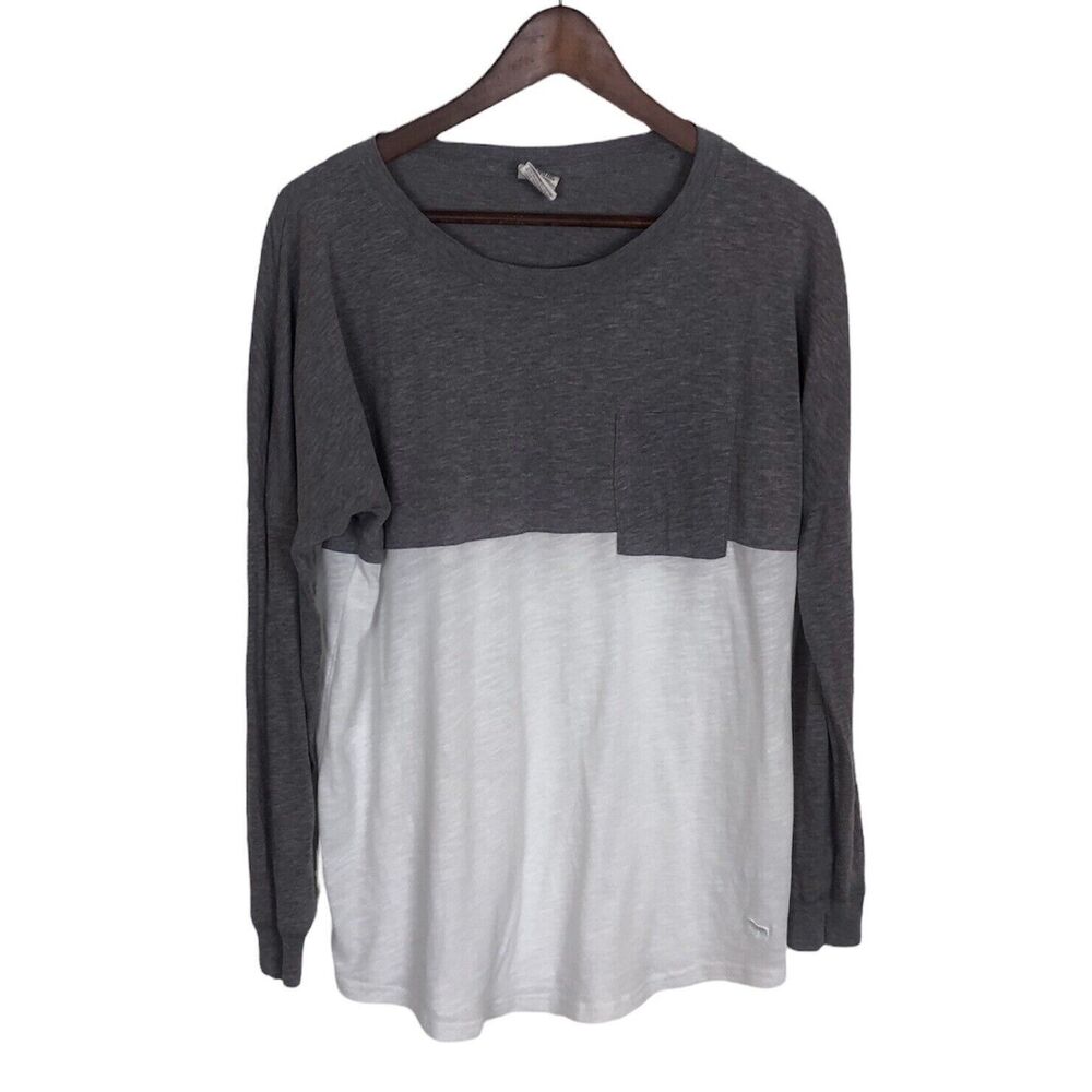 Pink Victoria's Secret White Gray Block Long Sleeve Pocket Shirt Women's Small